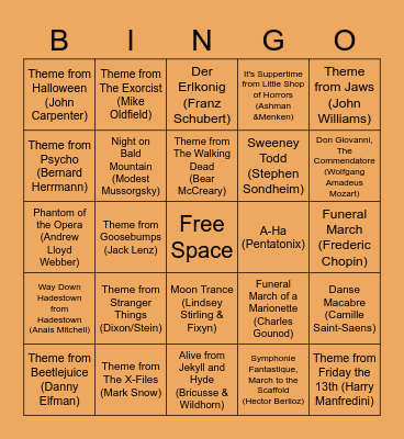 Halloween Music Bingo The Sequel Bingo Card