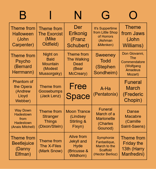 Halloween Music Bingo The Sequel Bingo Card