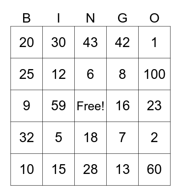 absolute value Bingo Card