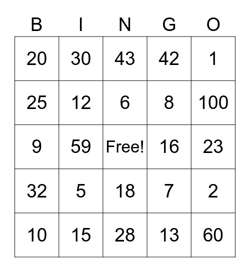 absolute value Bingo Card