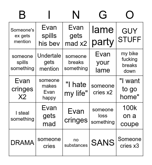 Evan's bingo Card