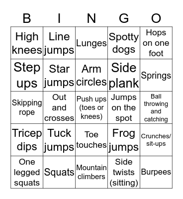 FITNESS BINGO! :) Bingo Card