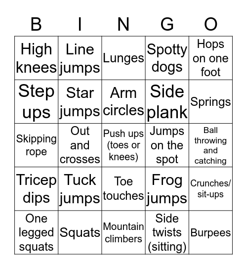 FITNESS BINGO! :) Bingo Card