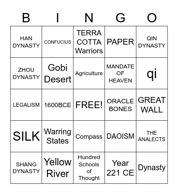 ANCIENT CHINA Bingo Card