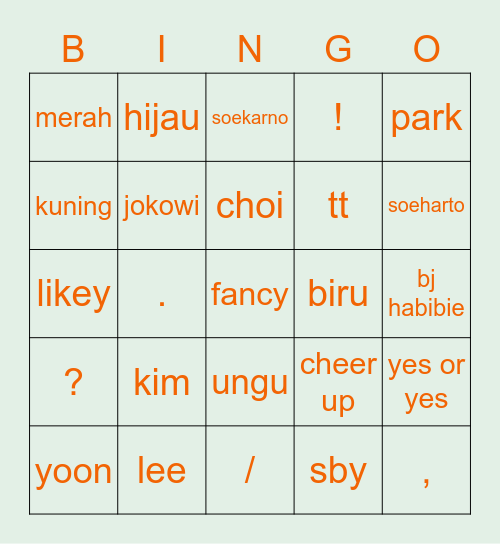 suyu cantik Bingo Card