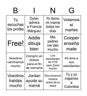 Conversación Bingo Card