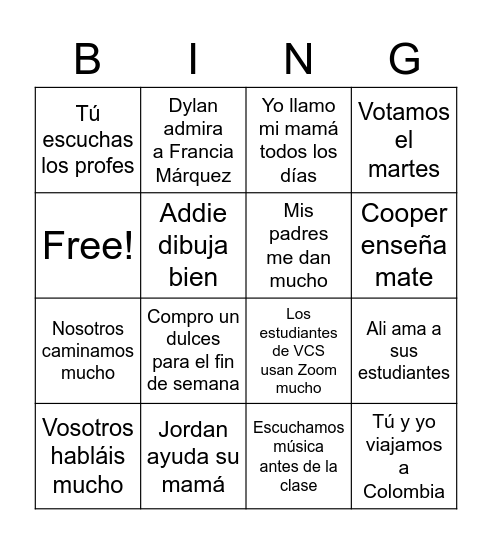 Conversación Bingo Card