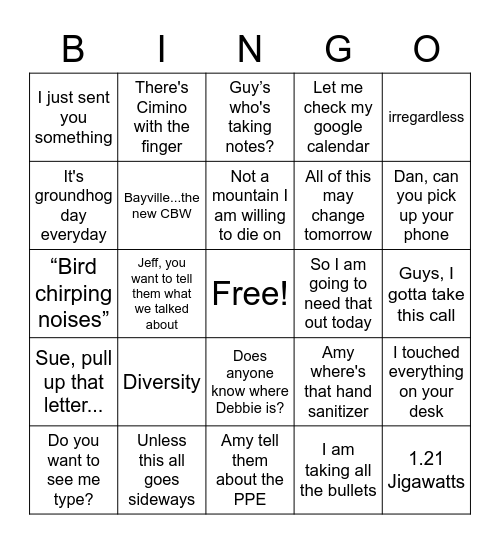 Jim Roselli Bingo Card