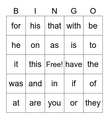 Unit 7 Heart Words Bingo Card