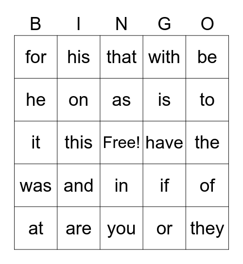 Unit 7 Heart Words Bingo Card