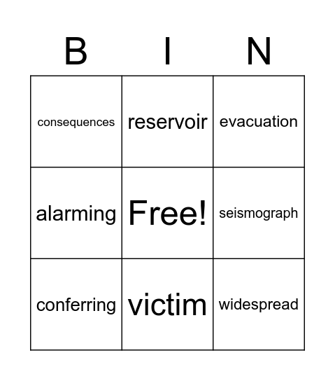 Eruption! Bingo Card