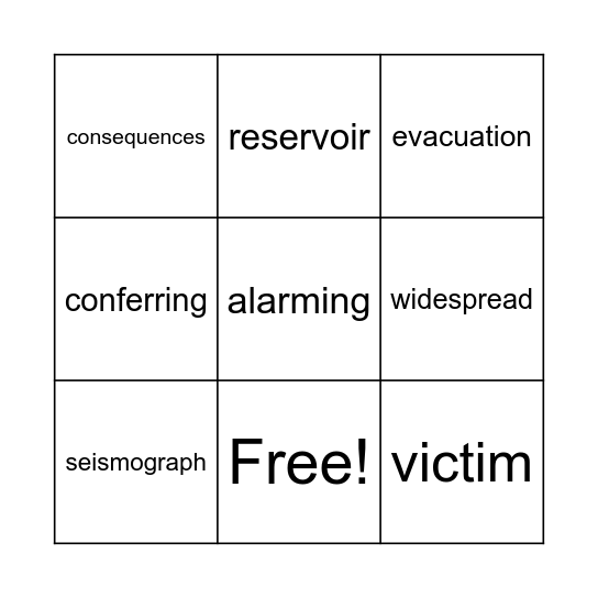 Eruption! Bingo Card