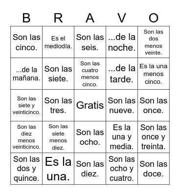 La Hora Bingo Card