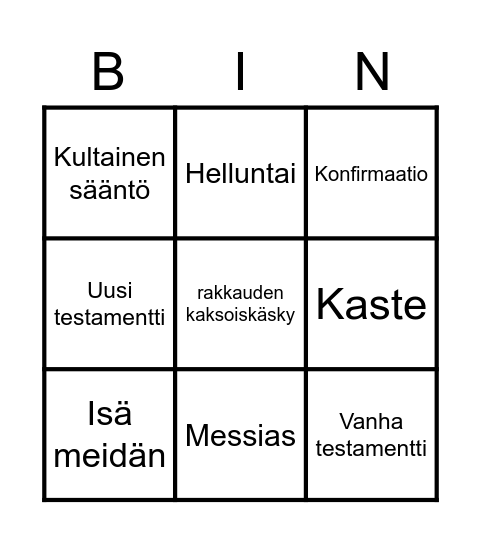 Kristinusko (1) Bingo Card