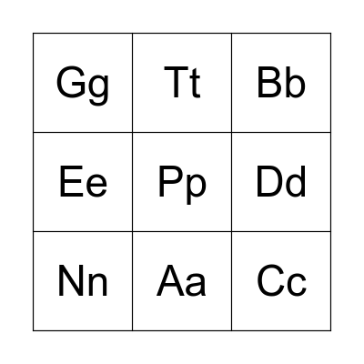 Letters   אותיות Bingo Card