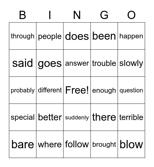 Quarter 2 Sight Word Bingo Card