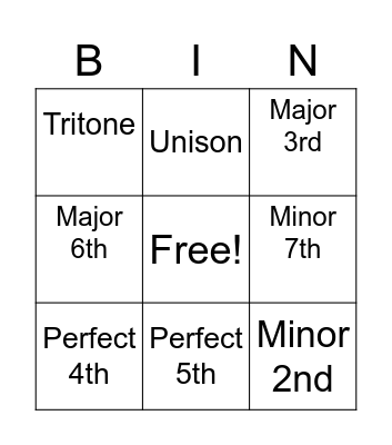 Intervals Bingo Card