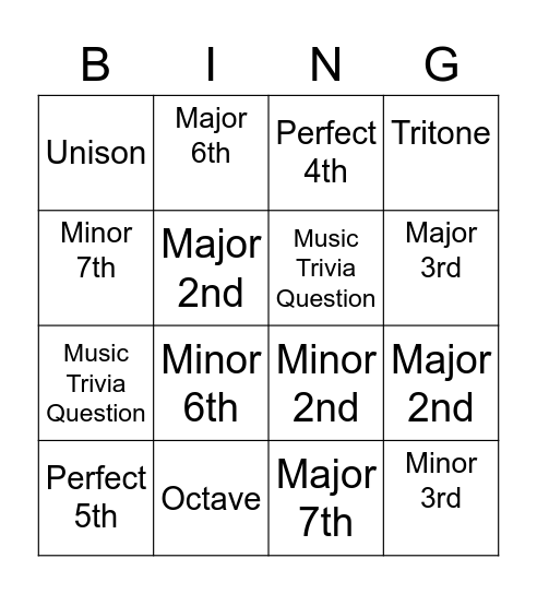 Intervals Bing(o) Bingo Card