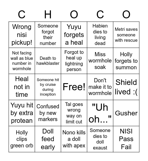 Choco Bingo Card