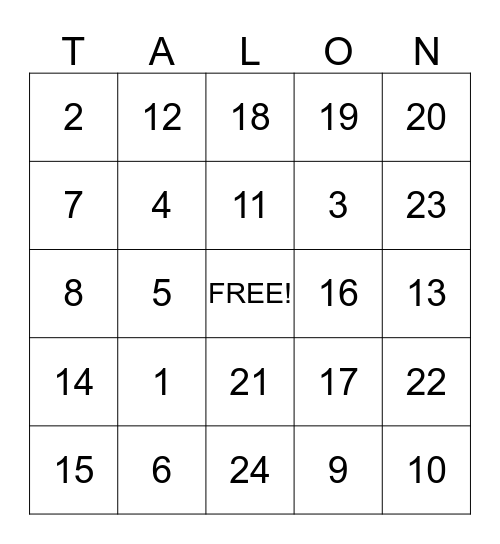 TALON BINGO Card