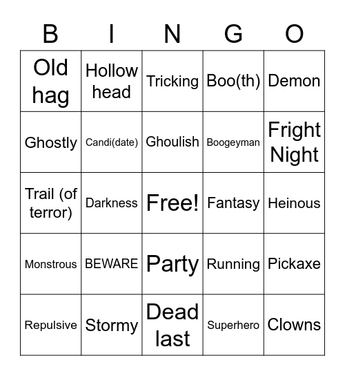 Halloween/Election Mashup Bingo Card