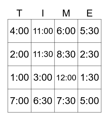 Let's Tell the Time! Bingo Card