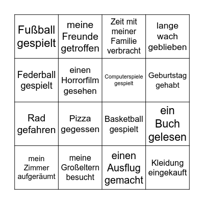 Ich habe/bin ... Bingo Card