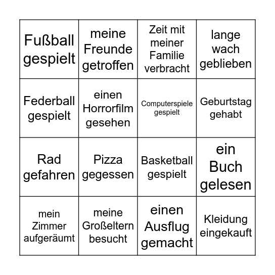 Ich habe/bin ... Bingo Card