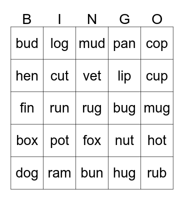 phonics 2 Bingo Card