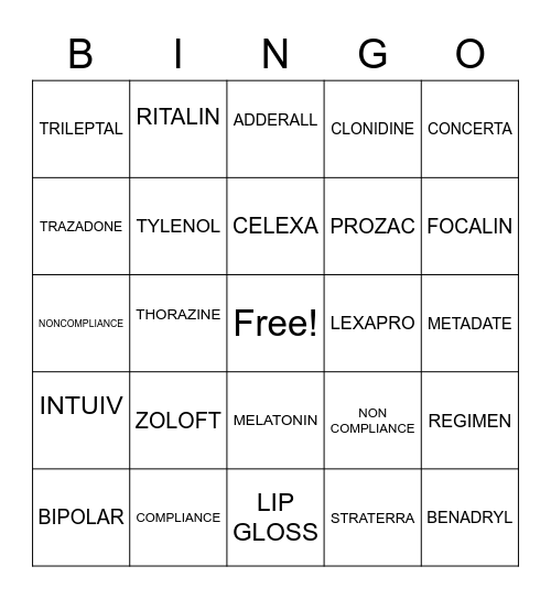 MED ED Bingo Card