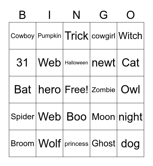 Halloween Bingo Card