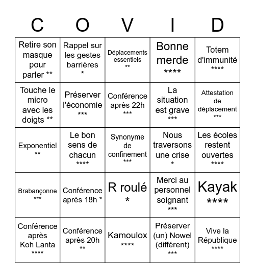 Confinement Saison 2 Bingo Card