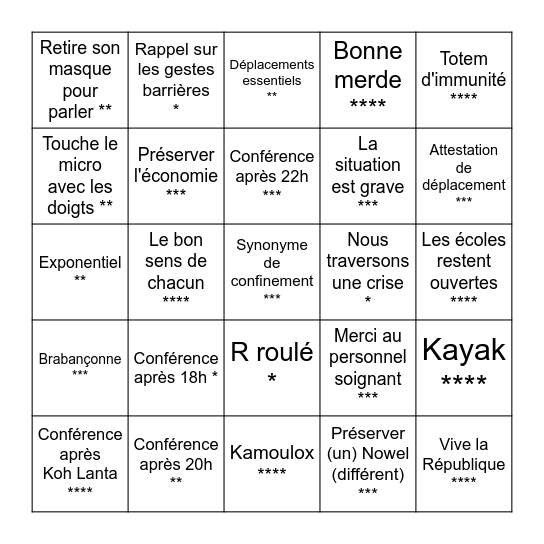 Confinement Saison 2 Bingo Card