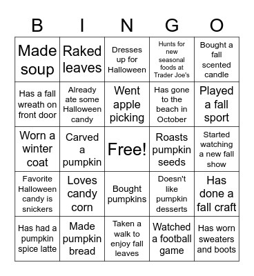 Fall Bingo Card