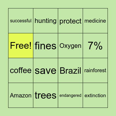 nature and the world Bingo Card