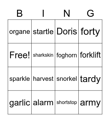 or and ar Bingo Card