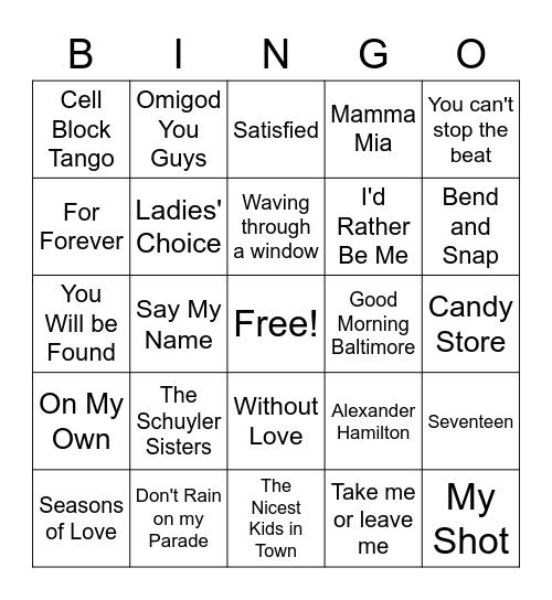 Broadway Bingo Card