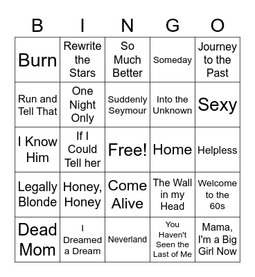 Broadway Bingo 2 Bingo Card