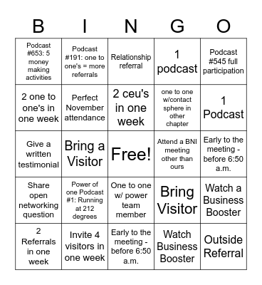 November BNI BINGO Card