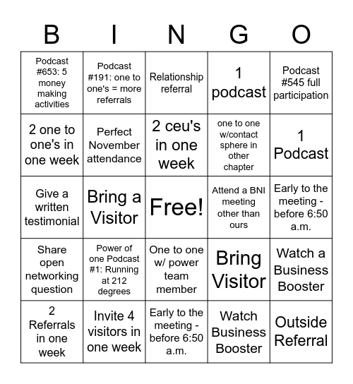 November BNI BINGO Card