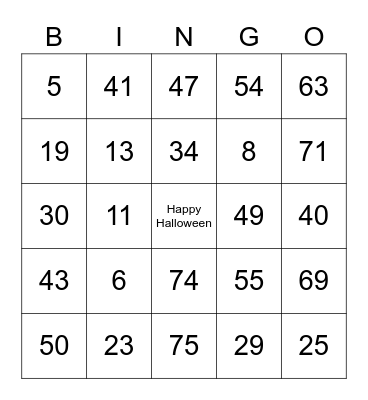 Harper's Bingo Hall Bingo Card