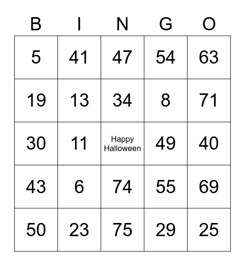 Harper's Bingo Hall Bingo Card