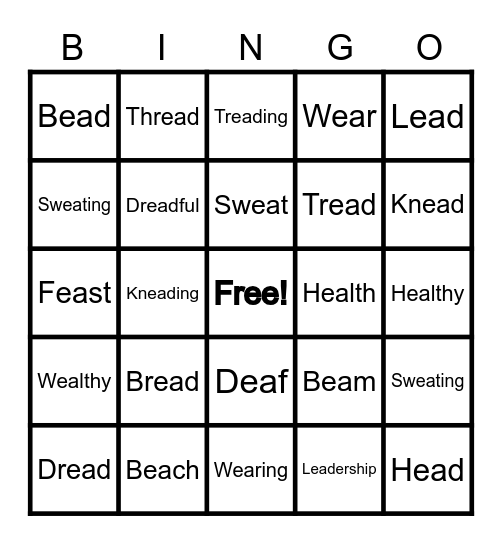 Short E Spelled EA and Long E Spelled EA Bingo Card