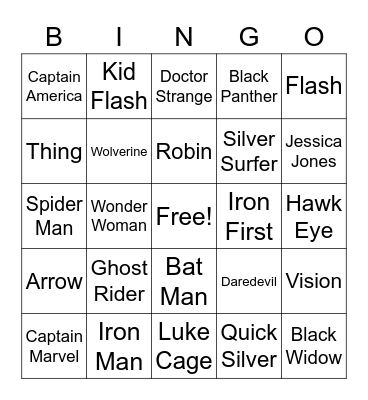 Superhero Bingo Card