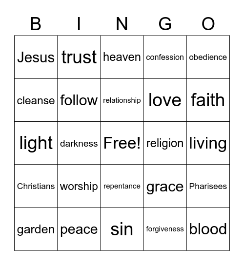A Religious Relationship Bingo Card