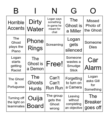 Heart and Nail Phasmophobia Bingo Card