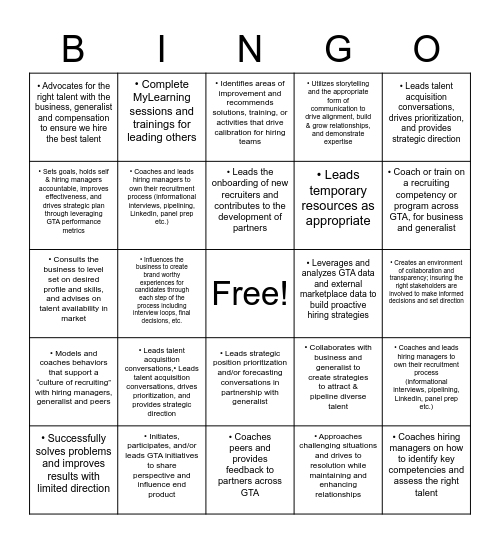 TALENT ADVISOR Bingo Card