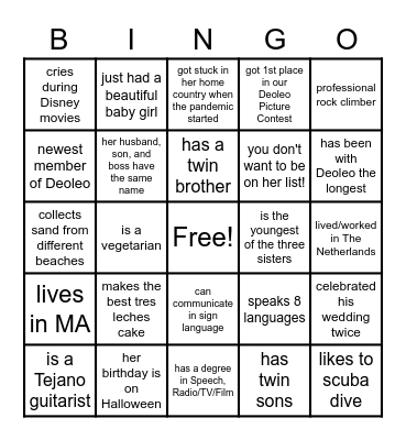Deoleo Bingo Card