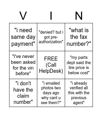 Problematic Dealer Bingo Card