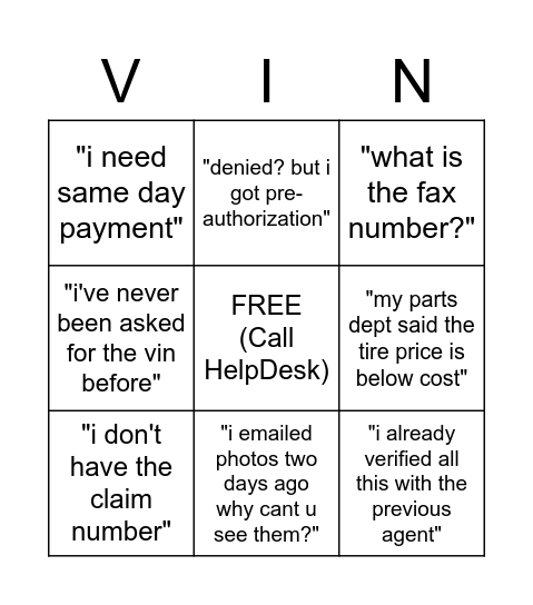 Problematic Dealer Bingo Card